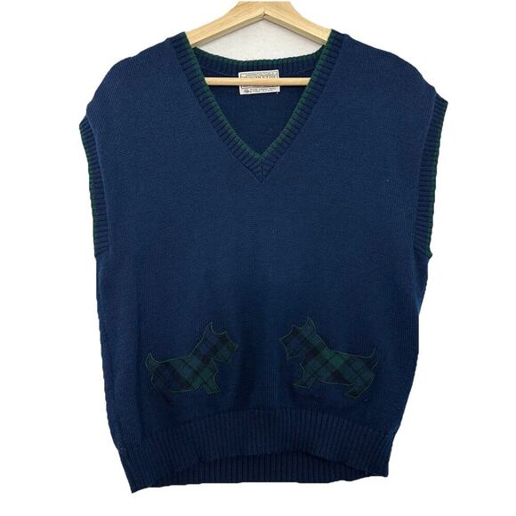 Vtg Pendleton Wool Sweater Vest Womens S Blue Scottish Dogs Preppy Dark Academia - Picture 1 of 15